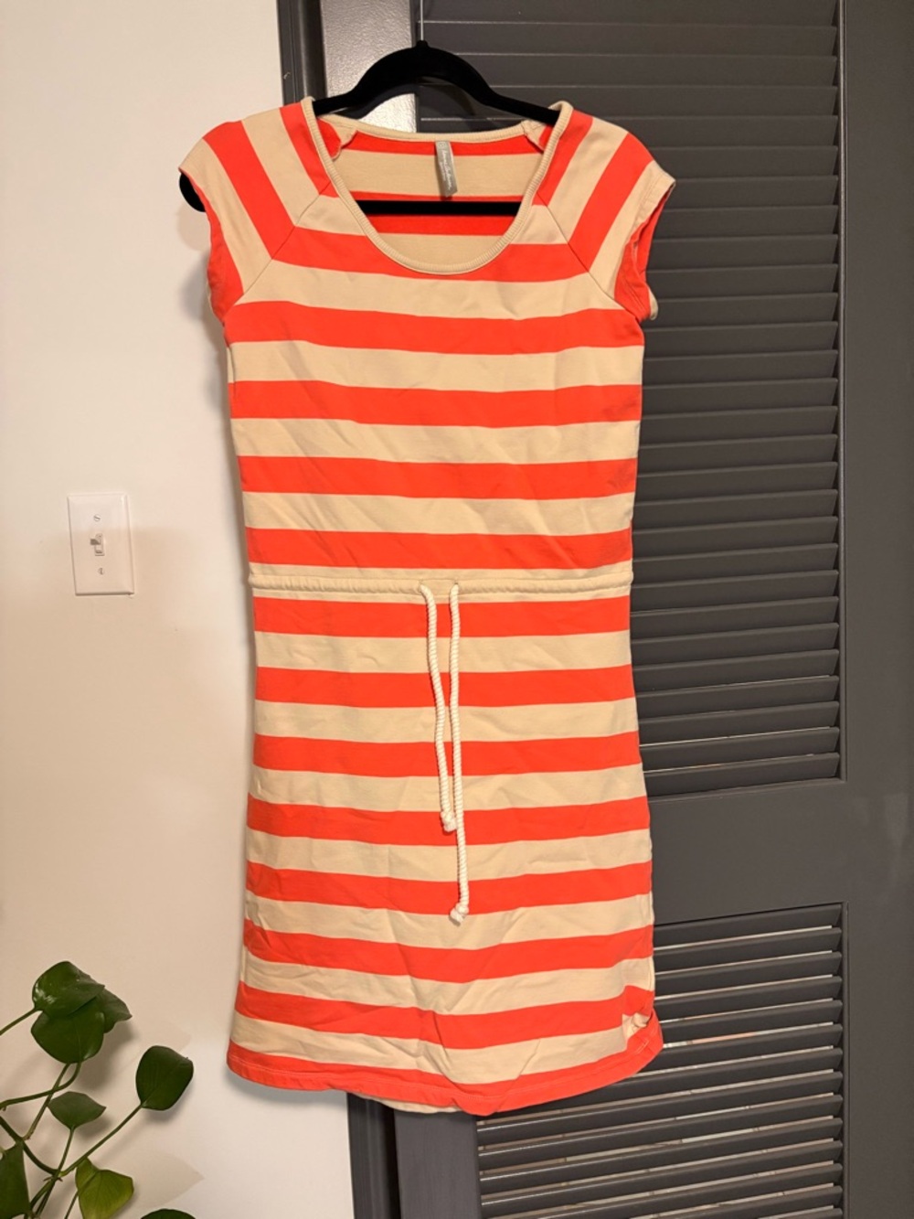 Hanna Andersson Orange and Cream Striped Drawstring Mini Dress